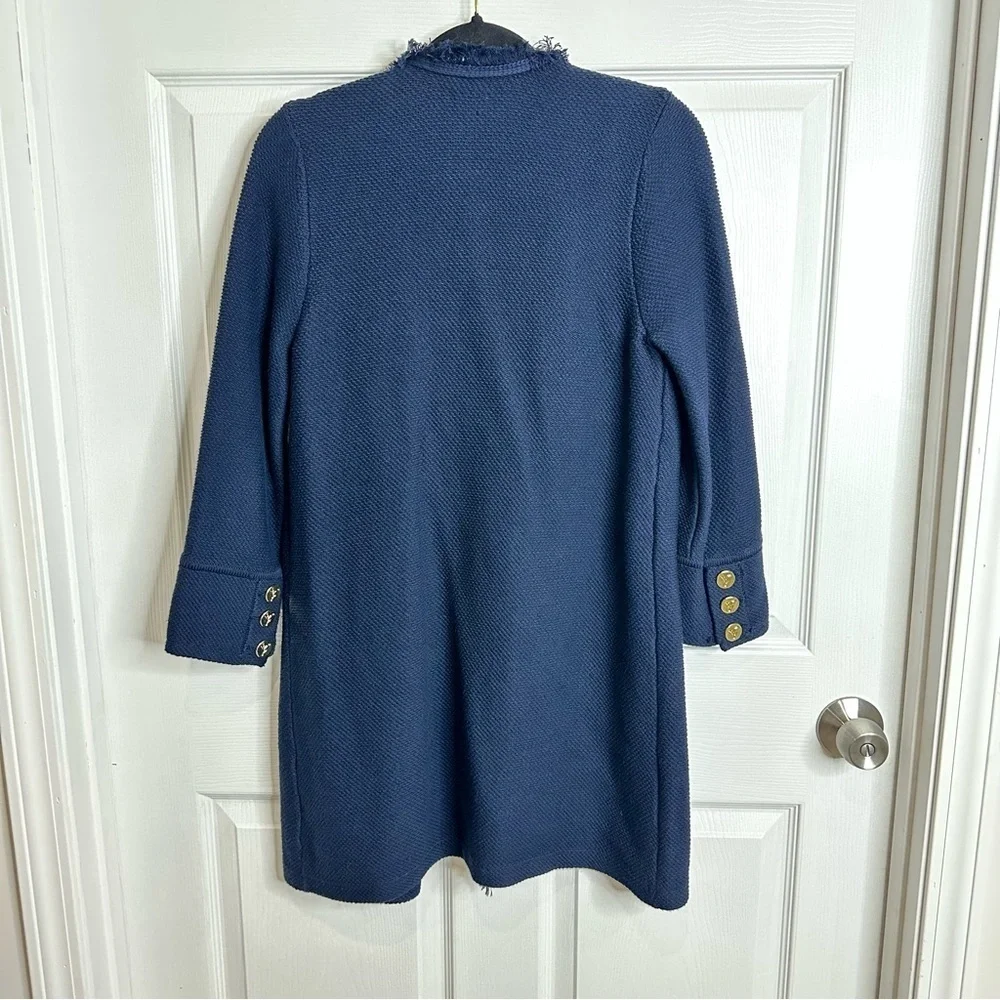 J.McLaughlin Ribbed Knit Navy Button Up longline Cardigan Gold Buttons Medium - Picture 3 of 9